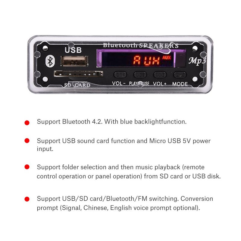 ZERONE لوحة فك تشفير MP3 WMA وحدة صوتية بلوتوث 4.2 12 فولت، دعم تبديل USB/SD بطاقة/بلوتوث/FM - Image 4